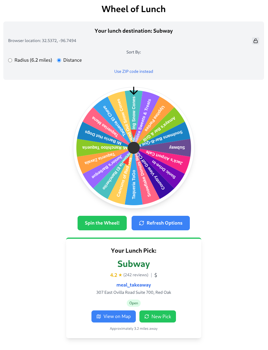 Wheel of Lunch App Preview